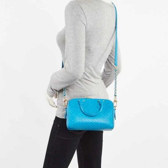 Louis Vuitton Blue NanoGram Monogram Embossed Leather Speedy Bandouliere 20 Bag - Picture 2 of 11